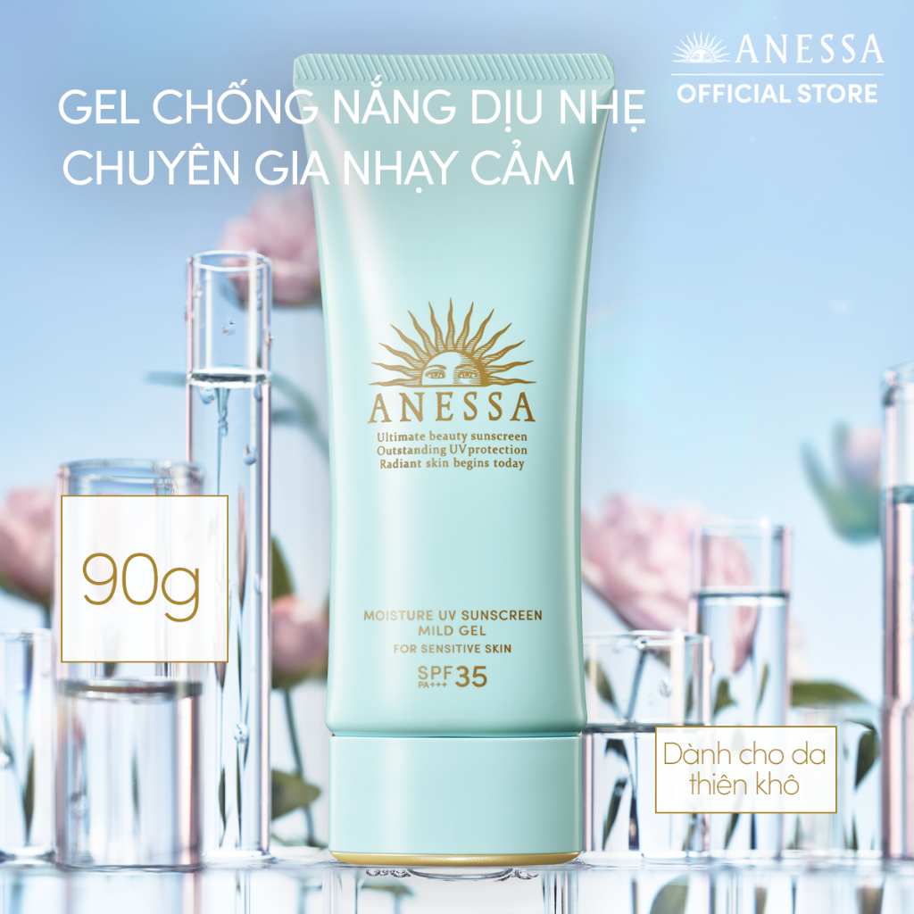 Gel chống nắng dịu nhẹ cho da nhạy cảm và trẻ em Anessa Moisture UV Sunscreen Mild Gel SPF 35 PA+++ 90g