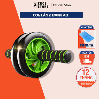 Dụng cụ tập cơ bụng, con lăn cơ bụng 2 bánh, máy tập cơ bụng tập gym ab tại nhà TẶNG thảm lót Chính Hãng Eros Store