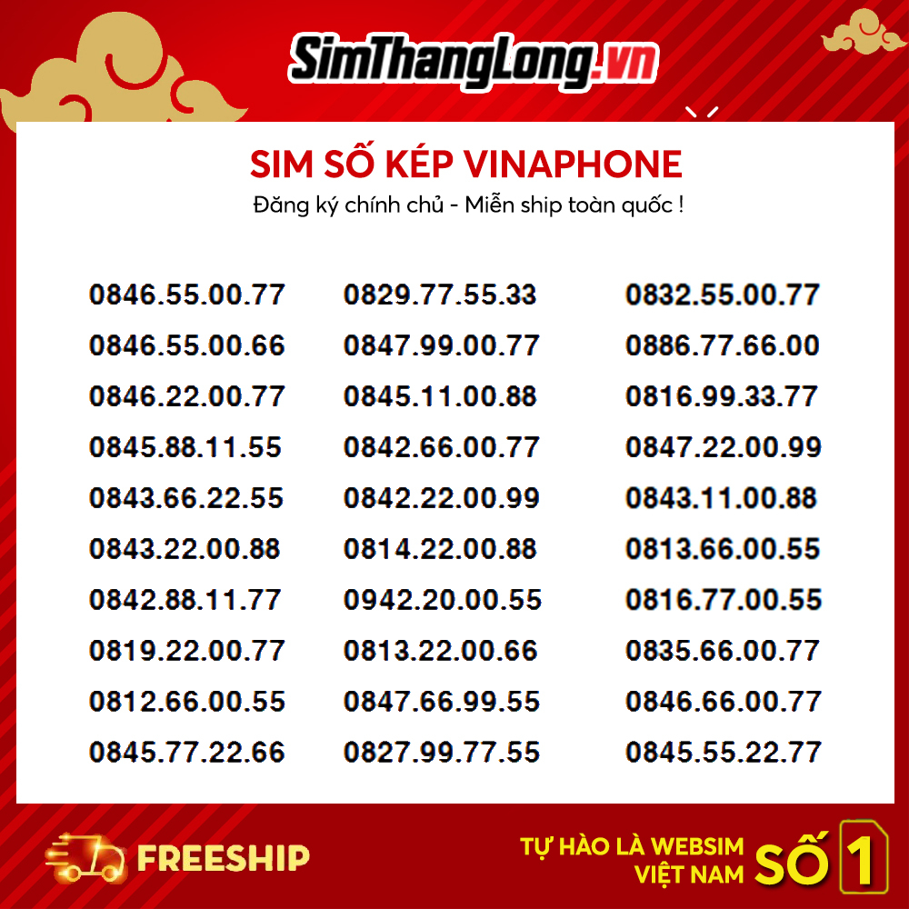Sim Số Đẹp Vina, Sim Lặp Kép Vinaphone, Đăng Ký Chính Chủ