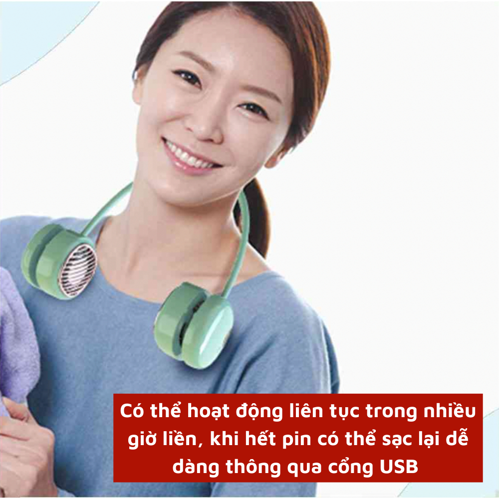 Quạt đeo cổ tích điện mini quạt 4 tốc độ dung lượng pin 1800mAH phù hợp cho gia đình nhỏ hoặc văn phòng