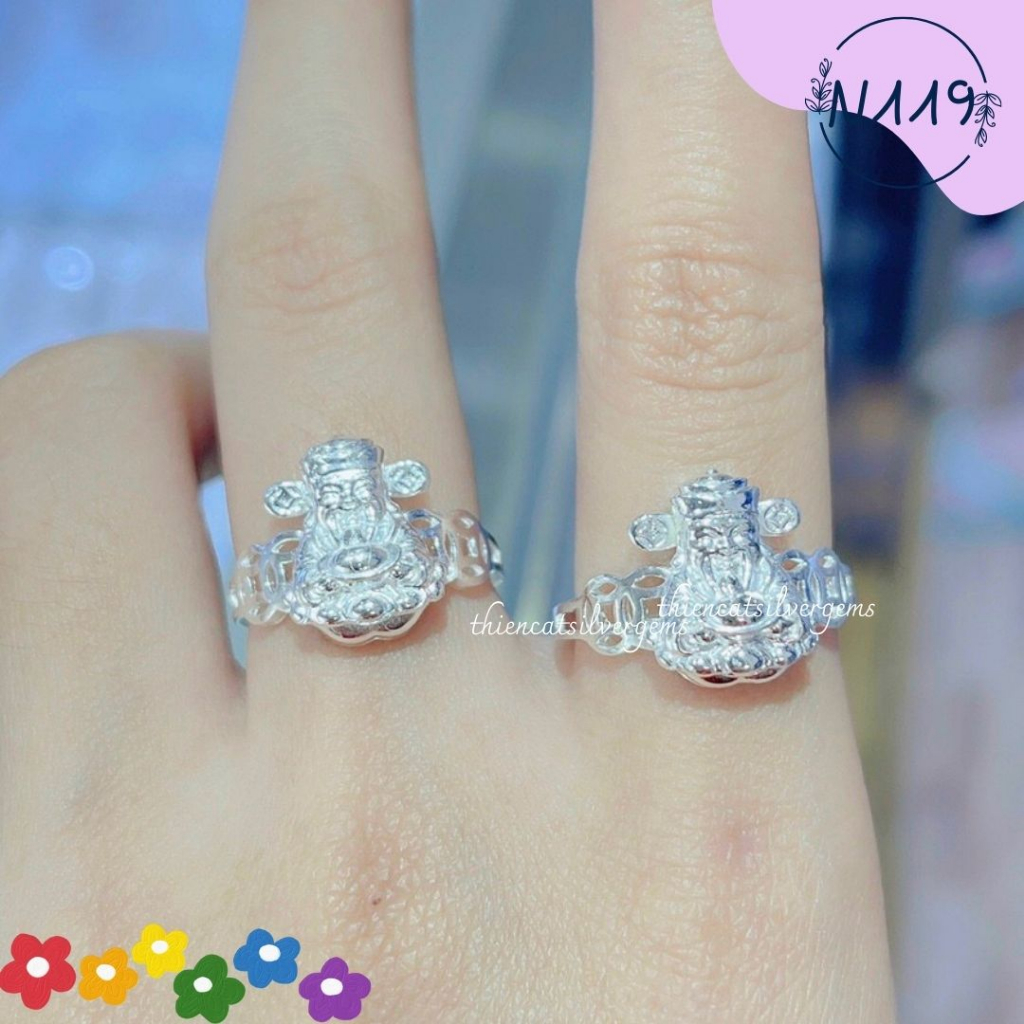 N119 Nhẫn band Kim Tiền Thần Tài Bạc thật nguyên chất Thiên Cát