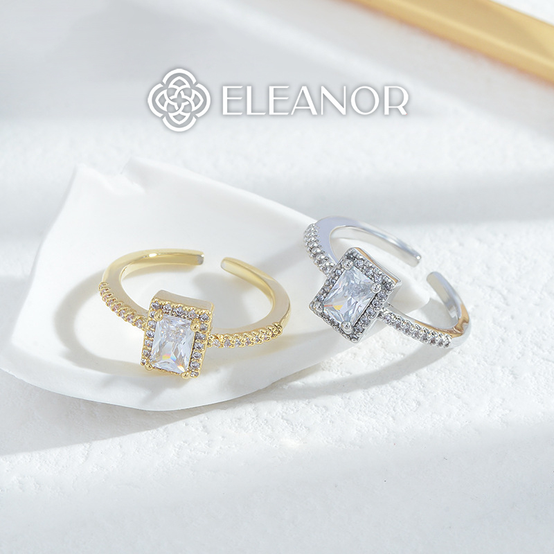 Nhẫn nữ hở Eleanor Accessories thiết kế mặt hình chữ nhật đính đá phụ kiện trang sức 5615