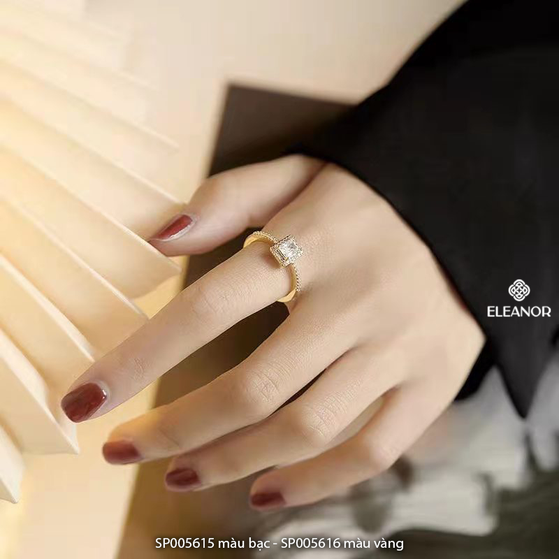Nhẫn nữ hở Eleanor Accessories thiết kế mặt hình chữ nhật đính đá phụ kiện trang sức 5615