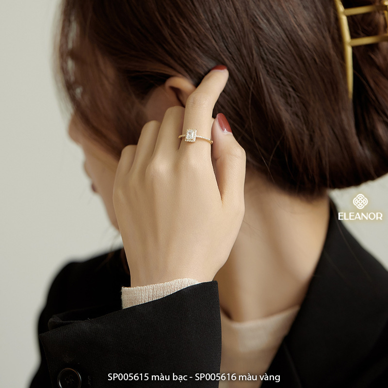 Nhẫn nữ hở Eleanor Accessories thiết kế mặt hình chữ nhật đính đá phụ kiện trang sức 5615