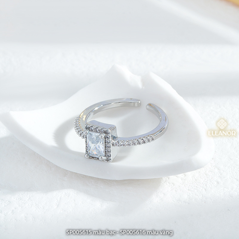 Nhẫn nữ hở Eleanor Accessories thiết kế mặt hình chữ nhật đính đá phụ kiện trang sức 5615