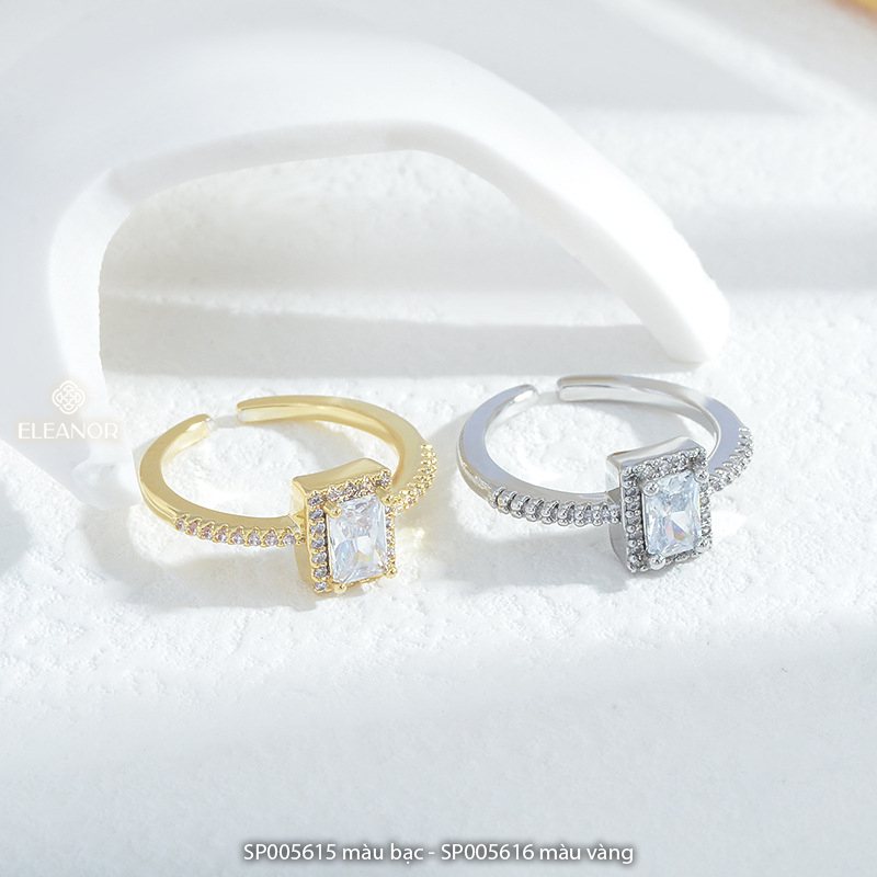 Nhẫn nữ hở Eleanor Accessories thiết kế mặt hình chữ nhật đính đá phụ kiện trang sức 5615