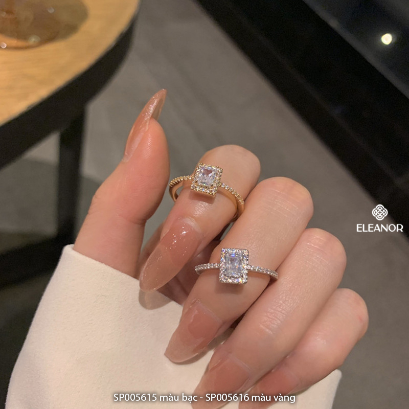 Nhẫn nữ hở Eleanor Accessories thiết kế mặt hình chữ nhật đính đá phụ kiện trang sức 5615