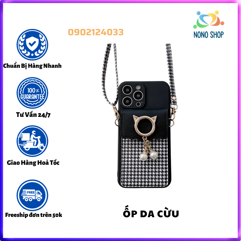 Ốp Lưng Da Cừu Có Dây Đeo kèm Ngăn Đựng Thẻ Cho iPhone 6 Plus tới 14 Promax, Hàng Chất Lượng Cao (NONO SHOP)