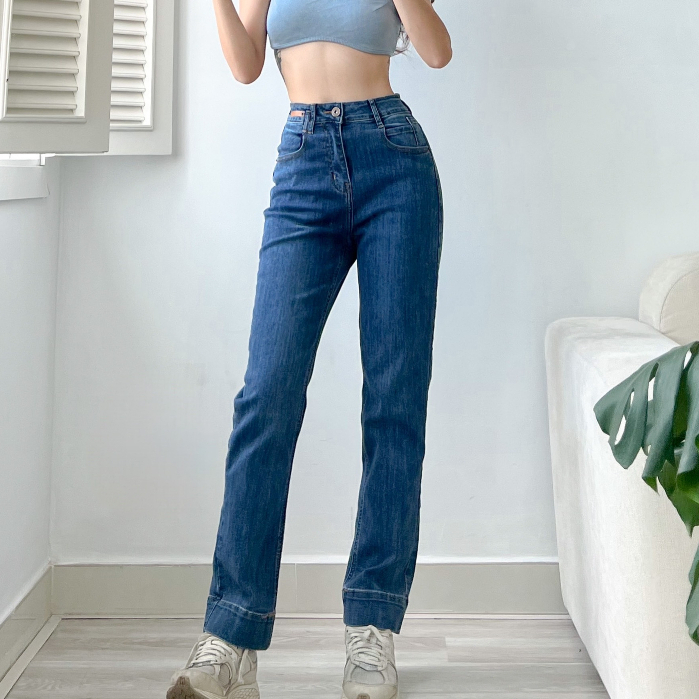 Quần jeans nữ ống đứng lai to 5 phân chất lượng hàng xuất co giãn thoải mái lưng siêu cao mẫu mới thiết kế HQJeans HQ103