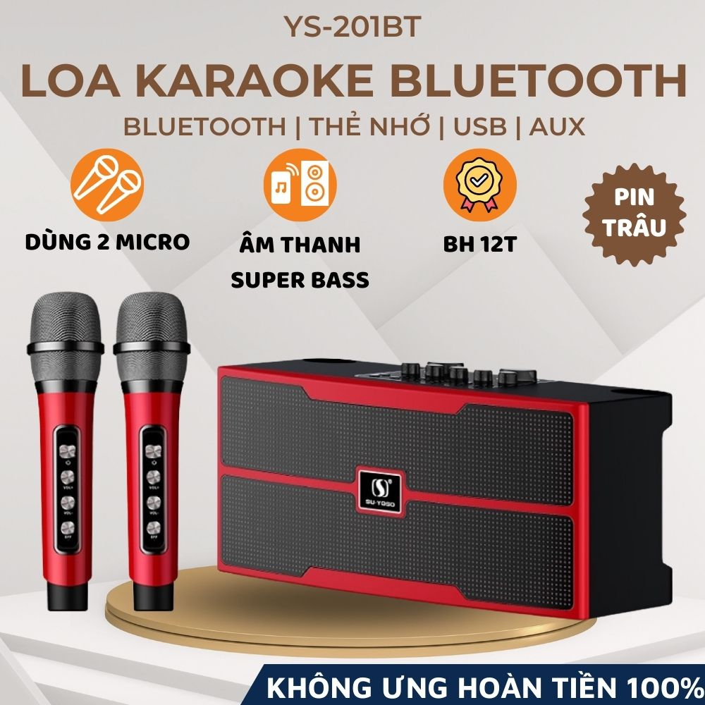 Loa Karaoke Bluetooth Thế Hệ Mới NEW 2023 YS-201BT Bass Siêu Trầm 2 Micro Không Dây Chỉnh Tone Giọng Hát Cực Hay