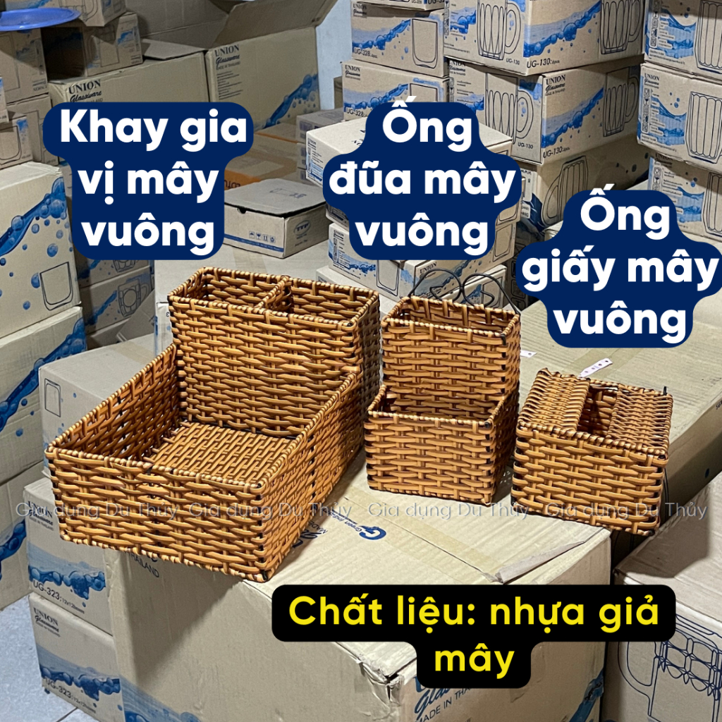 Ống đũa giả mây để bàn quán ăn dùng làm khay đựng đũa muỗng, đựng gia vị, đựng khăn giấy quán ăn chất liệu nhựa giả mây