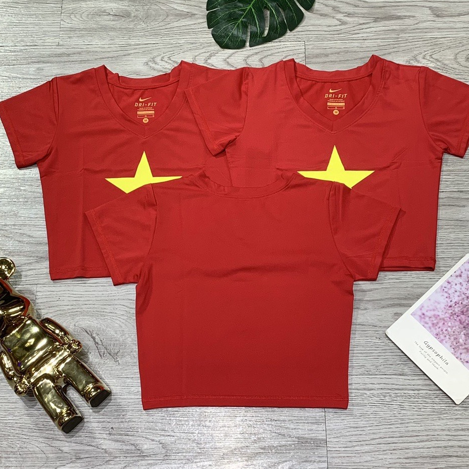 Áo Croptop Cờ Đỏ Sao Vàng, Áo Tập Gym, Yoga Nữ Sao Vàng Cổ Tròn , Cổ Tim( Áo Sao Vàng) B7y47