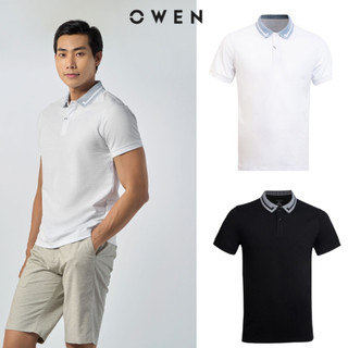 OWEN - Áo Polo nam Owen màu trắng cổ xanh 231343 - Áo thun nam ngắn tay có cổ