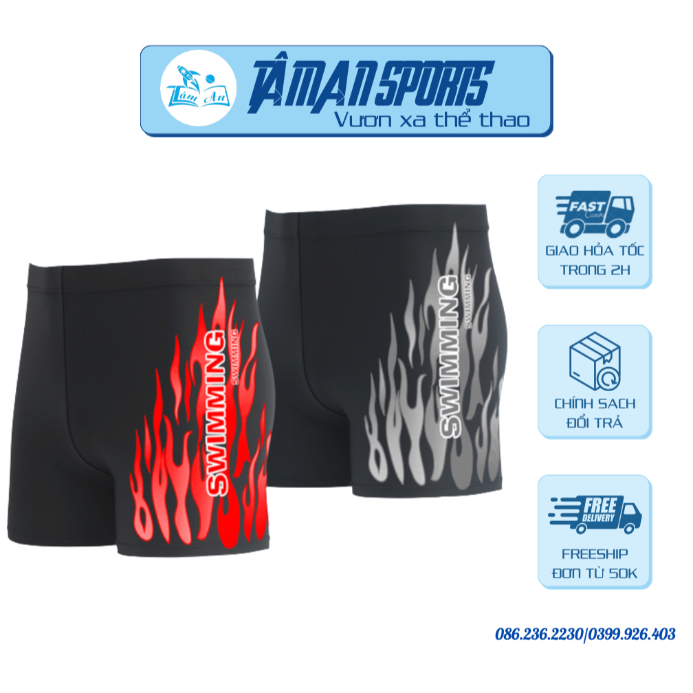 Quần bơi nam, quần bơi hình ngọn lửa thấm hút 4 chiều, khô nhanh cao cấp- Tâm An Sport