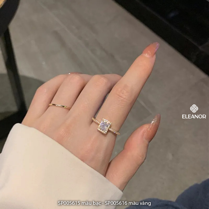 Nhẫn nữ hở Eleanor Accessories thiết kế mặt hình chữ nhật đính đá phụ kiện trang sức 5615