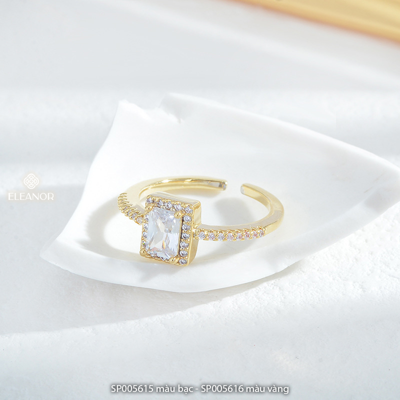 Nhẫn nữ hở Eleanor Accessories thiết kế mặt hình chữ nhật đính đá phụ kiện trang sức 5615