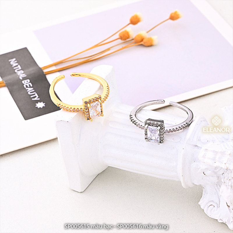 Nhẫn nữ hở Eleanor Accessories thiết kế mặt hình chữ nhật đính đá phụ kiện trang sức 5615