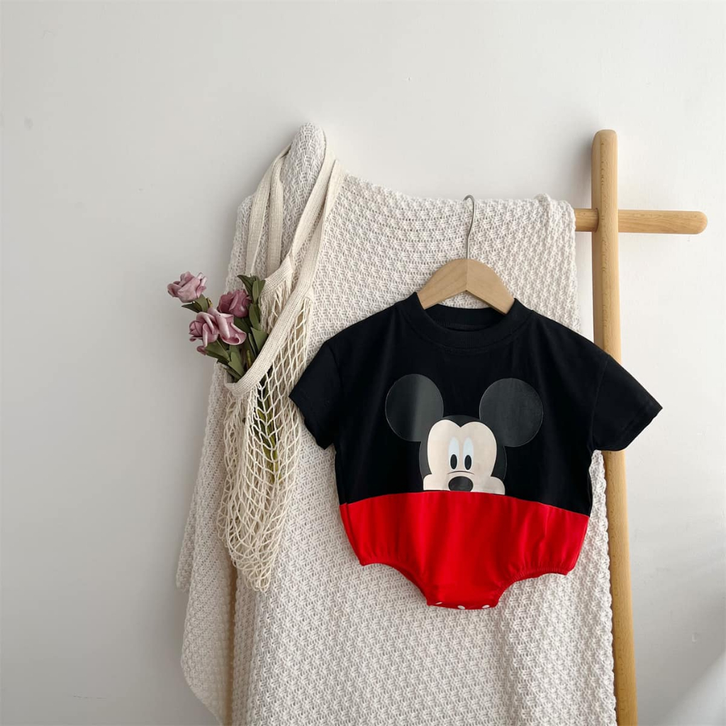 Bộ Áo Liền Quần Dáng Rộng In Hoạt Hình Mickey Kiểu Hàn Quốc Thời Trang Mùa Hè Cho Bé Sơ Sinh
