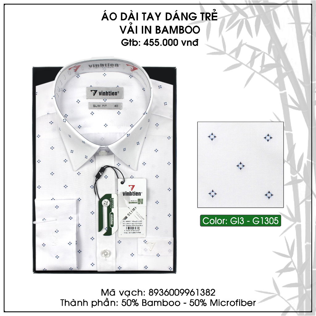 ÁO SƠ MI DÀI TAY SLIMFIT 455 VĨNH TIẾN G1305