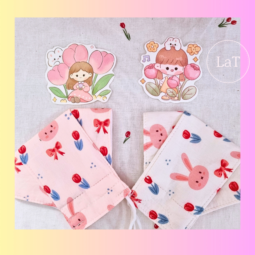Khẩu trang vải 3D họa tiết thỏ tulip Hot - LaT - 3 Lớp Chống bụi kháng khuẩn, phối đồ dễ thương