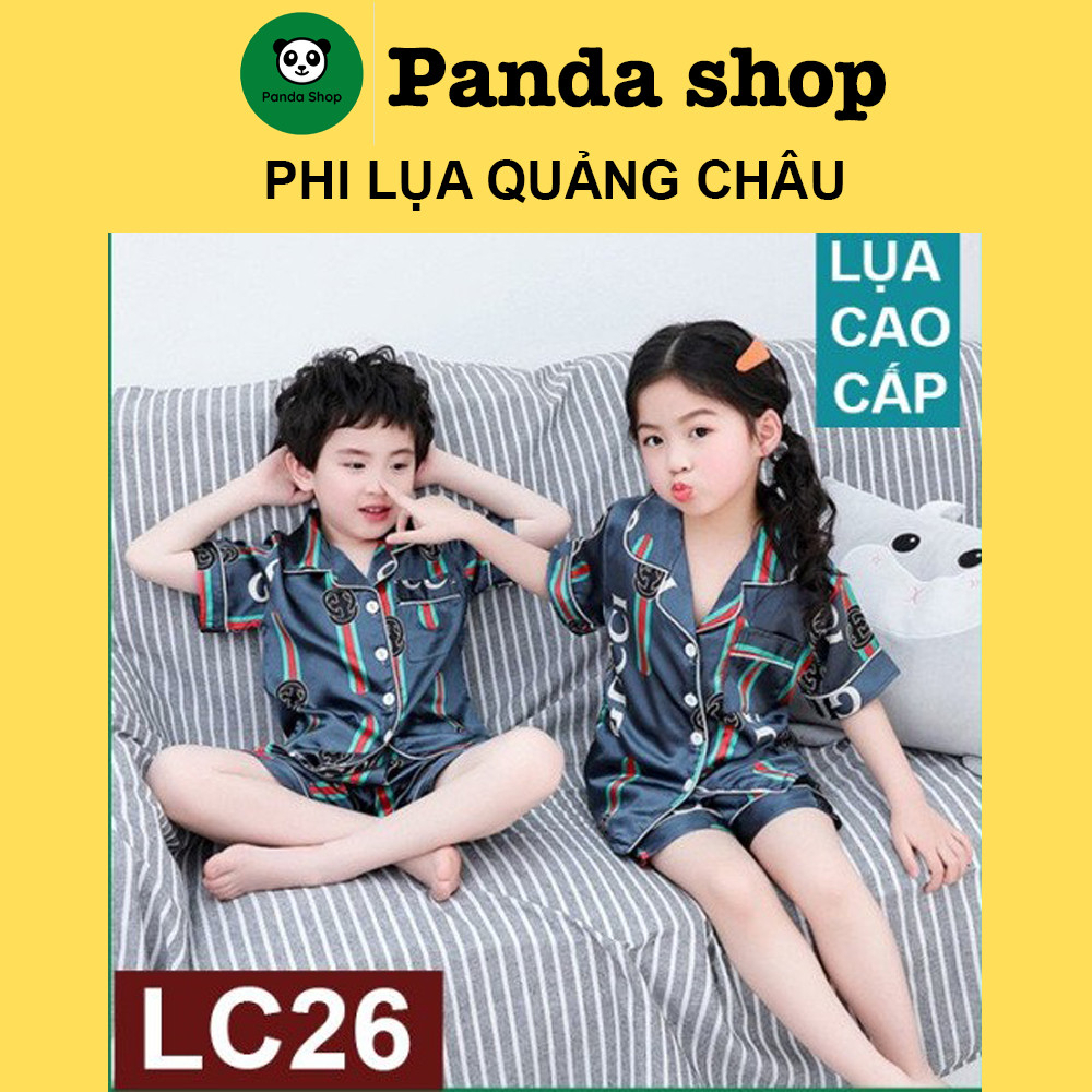 (9-21kg) pijama PHI LỤA QUẢNG CHÂU Gucci xanh LC26 trẻ em, đồ ngủ cộc bé trai, bé gái