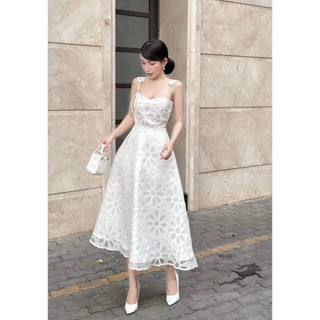 Đầm dự tiệc dáng midi voan hoa cao cấp bigsize (thời trang bigsize vicky.g - anitagreen) NQ423