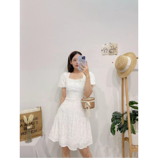 ĐẦM TAY NGẮN CỔ VUÔNG CỘT DÂY LƯNG - Hình Shop Chụp Thật