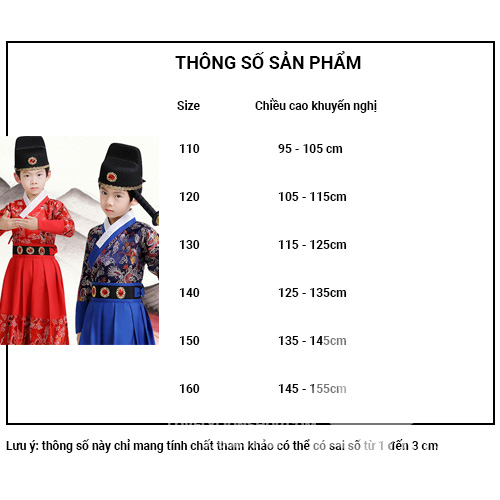 Hán phục màu đỏ và xanh dương cho bé trai+phụ kiện như hình