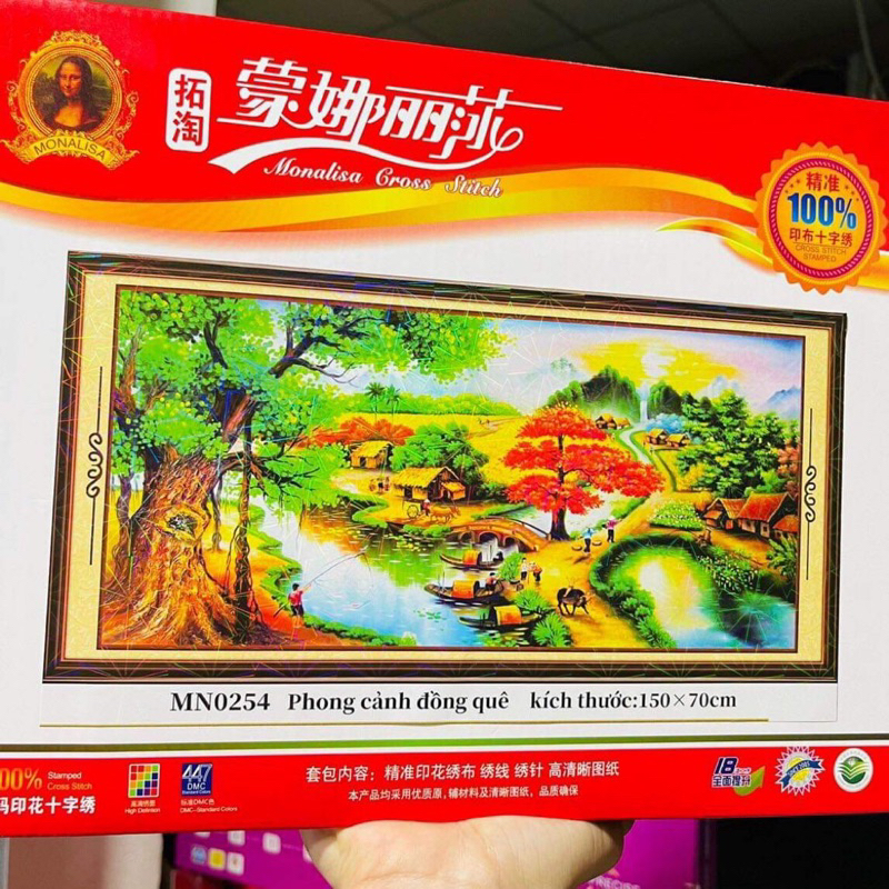 tranh thêu chữ thập phong cảnh làng quê mn0254 (150x70)