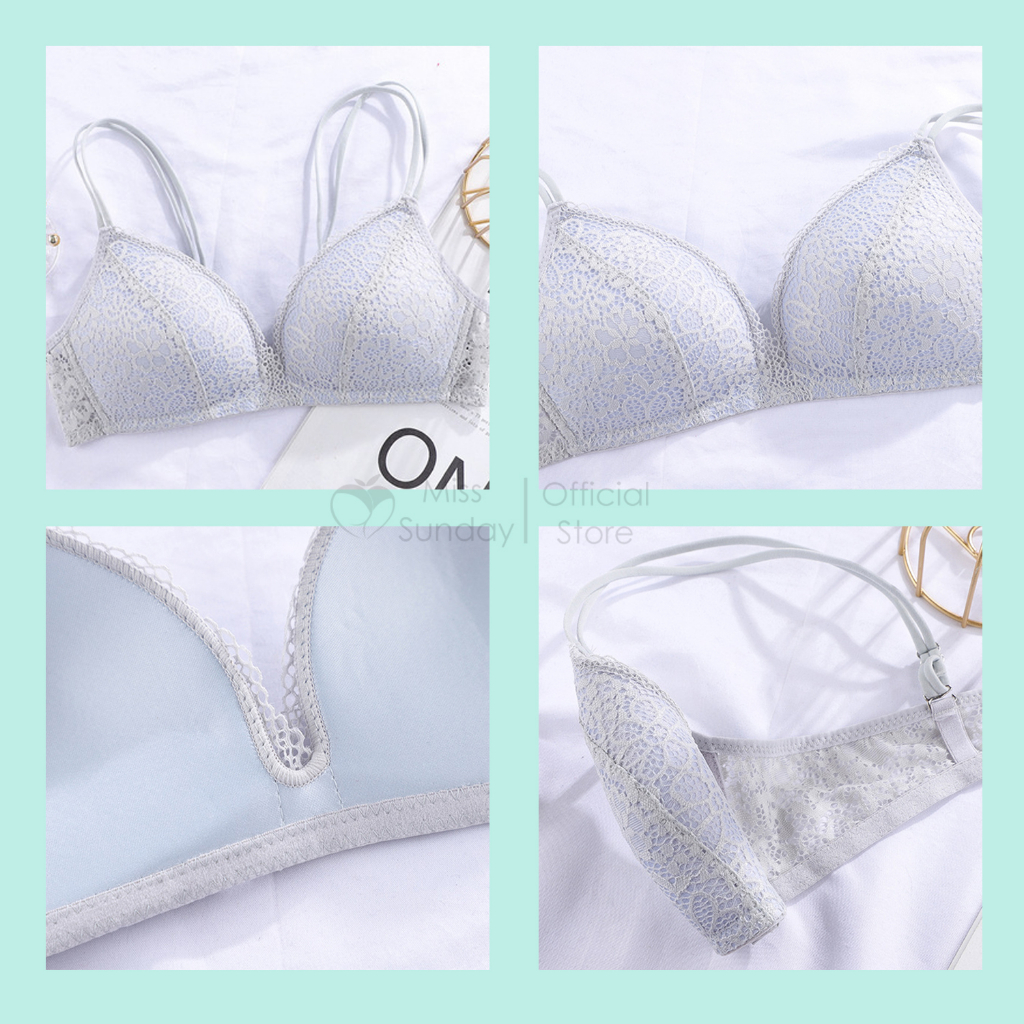 Áo ngực không gọng nữ quả chéo đệm mỏng chất ren mềm mại ôm ngực S395 MissSunday