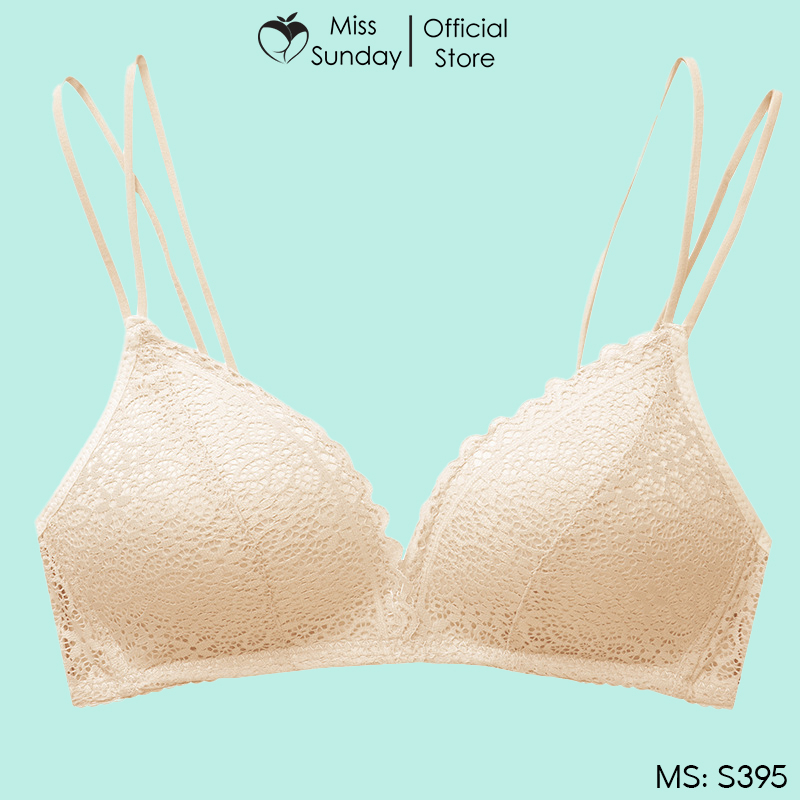 Áo ngực không gọng nữ quả chéo đệm mỏng chất ren mềm mại ôm ngực S395 MissSunday