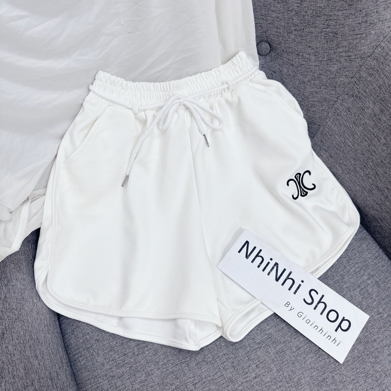 Quần short thun da cá dây buộc chun thêu chữ X, Quần đùi nữ cạp cao QS5608 - NhiNhi Shop