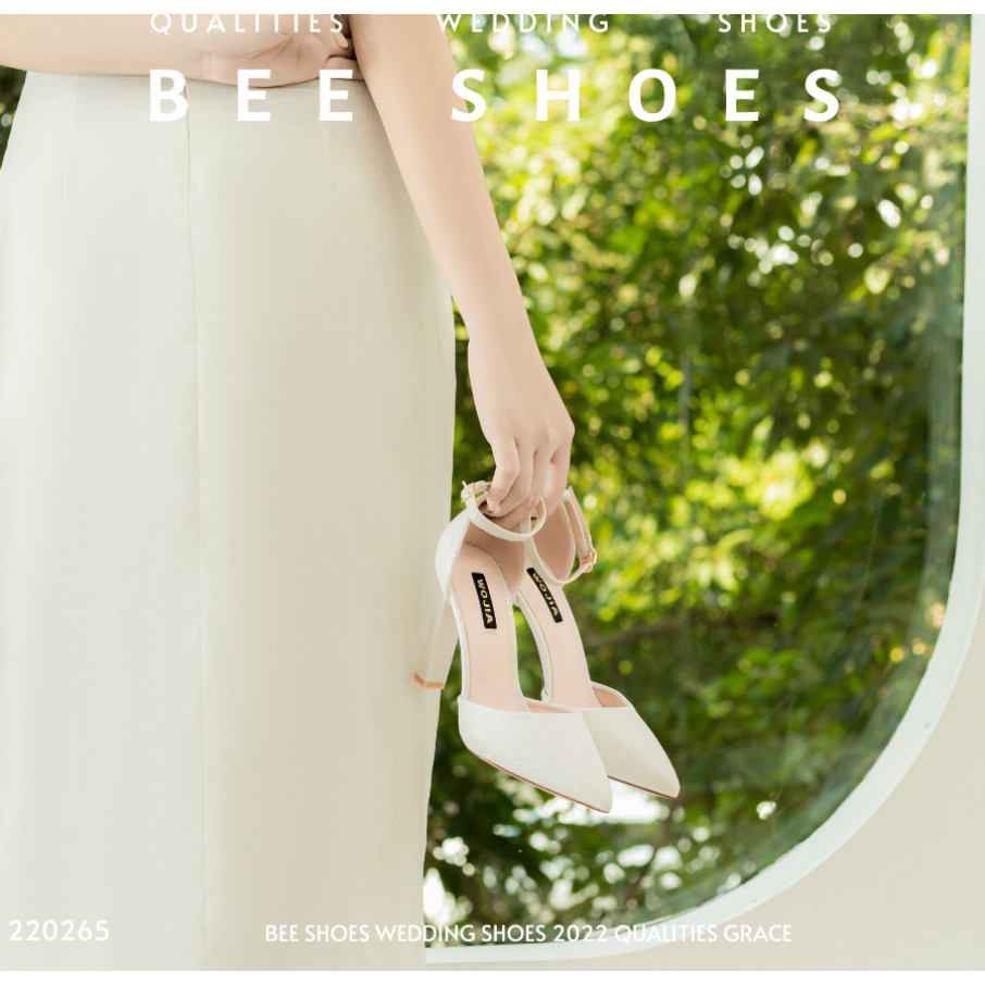 BEESHOES - GIÀY CAO GÓT NỮ MŨI NHỌN - GIÀY CAO GÓT NỮ GÓT TRỤ CAO 9 PHÂN SẴN MÀU TRẮNG 220265