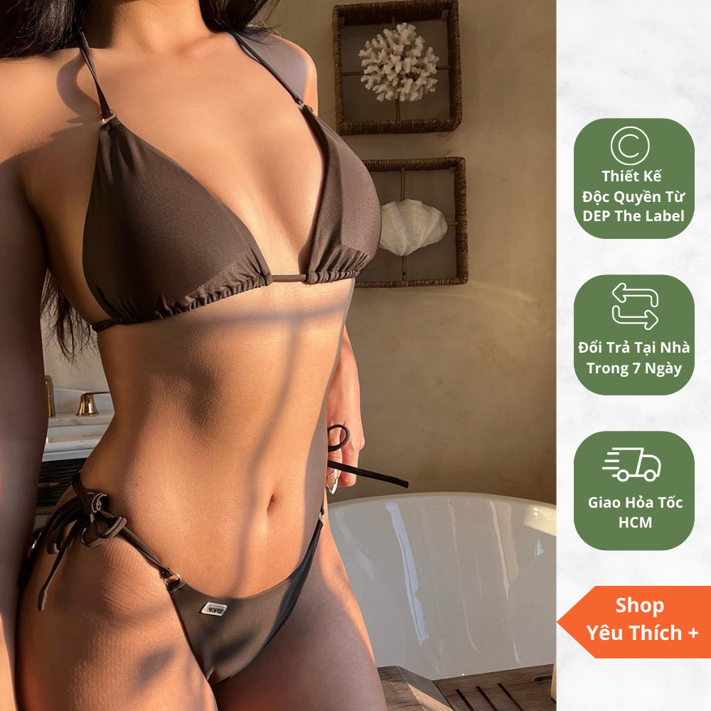 Bikini hai mảnh đi biển Fiji màu nâu thắt dây gợi cảm - Đồ tắm biển nữ quyến rũ tôn dáng vải cao cấp - Đẹp Bikini