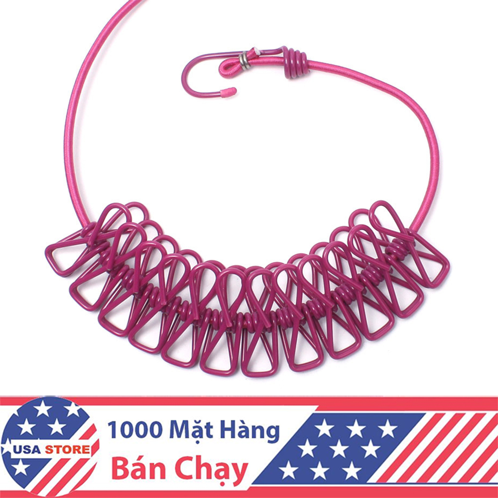 Cuộn Dây Phơi Đồ 12 Kẹp, Phơi Quần Áo Nhựa Dài 1.8 Mét - Sợi Vải Bện Siêu Chắc - Đi Phượt, Dã Ngoại