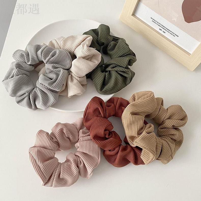 Scrunchies thun gân nổi, buộc tóc vải thun cho bạn gái co giãn nhiều màu - K012