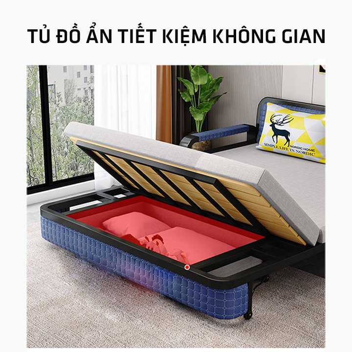 Sofa giường thông minh gấp gọn, giường sofa thông minh gấp gọn có ngăn chứa, khichs thước 150cm (tặng gối) | BigBuy360 - bigbuy360.vn