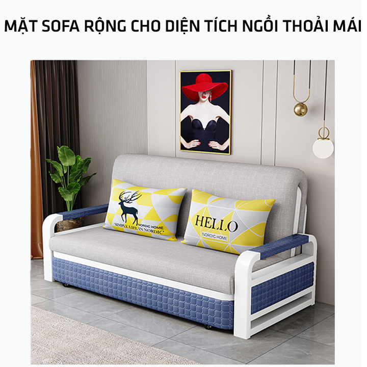 Sofa giường thông minh gấp gọn, giường sofa thông minh gấp gọn có ngăn chứa, khichs thước 150cm (tặng gối) | BigBuy360 - bigbuy360.vn