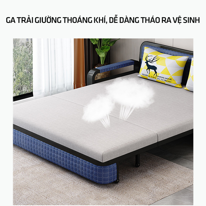 Sofa giường thông minh gấp gọn, giường sofa thông minh gấp gọn có ngăn chứa, khichs thước 150cm (tặng gối) | BigBuy360 - bigbuy360.vn