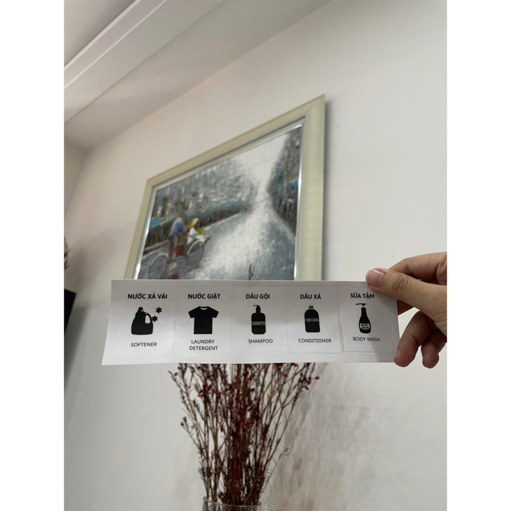 Nhãn dán nước giặt xả, sữa tắm, tem dán dầu gội, dầu xả trong suốt chống thấm nước