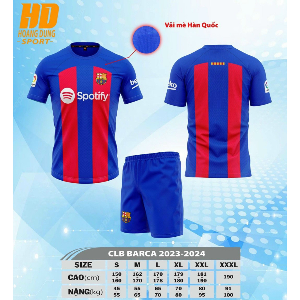 Bộ quần áo bóng đá BARCA sọc xanh đỏ sân nhà 2024 HD thun mè HQ