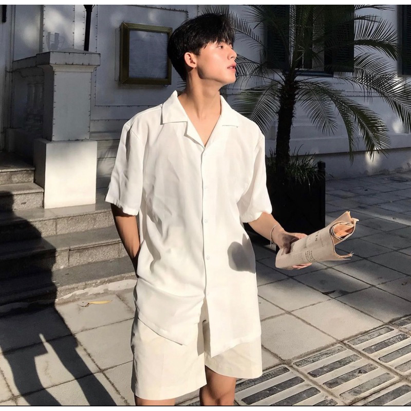 Sơmi Shirt Tay Ngắn đi biển Unisex Trắng