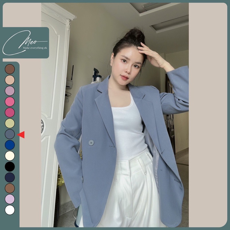 THANH LÝ - Áo blazer nữ áo vest dài tay màu xanh ( hình thật )