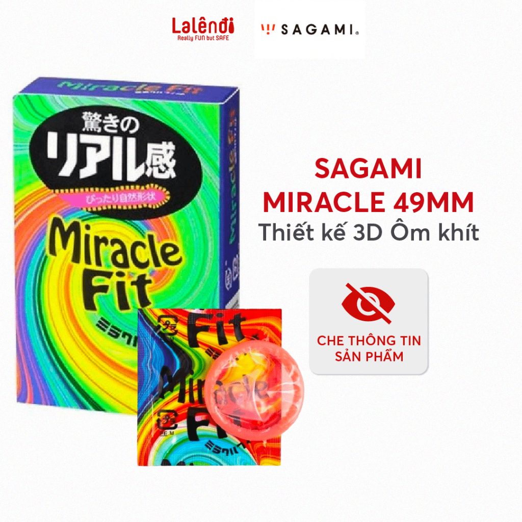Bao cao su Sagami Miracle Size 49mm Thiết kế 3D Ôm khít Hộp 5 bao Lalendi