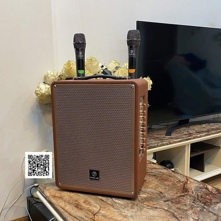 Loa bluetooth xách tay POL.Z P18 kèm 2 micro karaoke công suất 120W mới