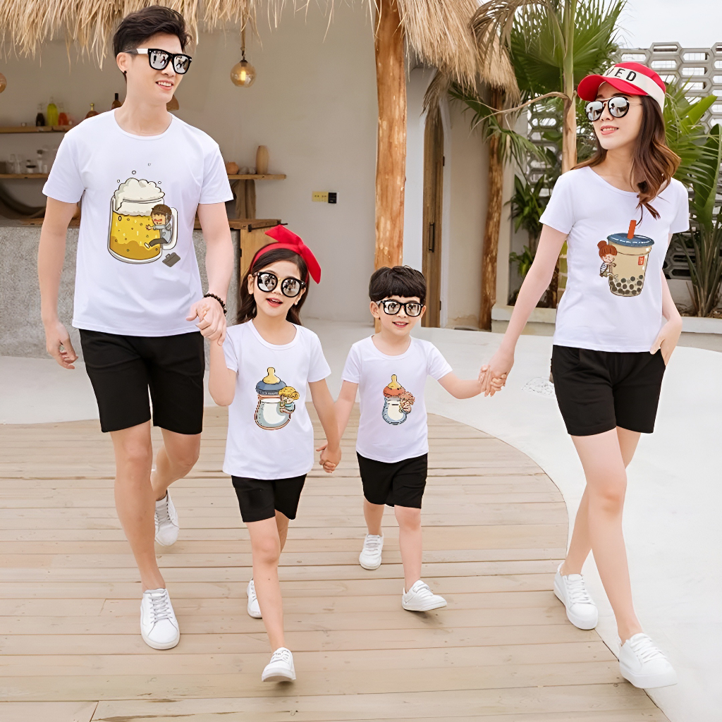 Áo thun gia đình 3/4/5 người họa tiết Beer, Trà sữa, Bình sữa cho cả gia đình cực đáng yêu vải cotton cao cấp