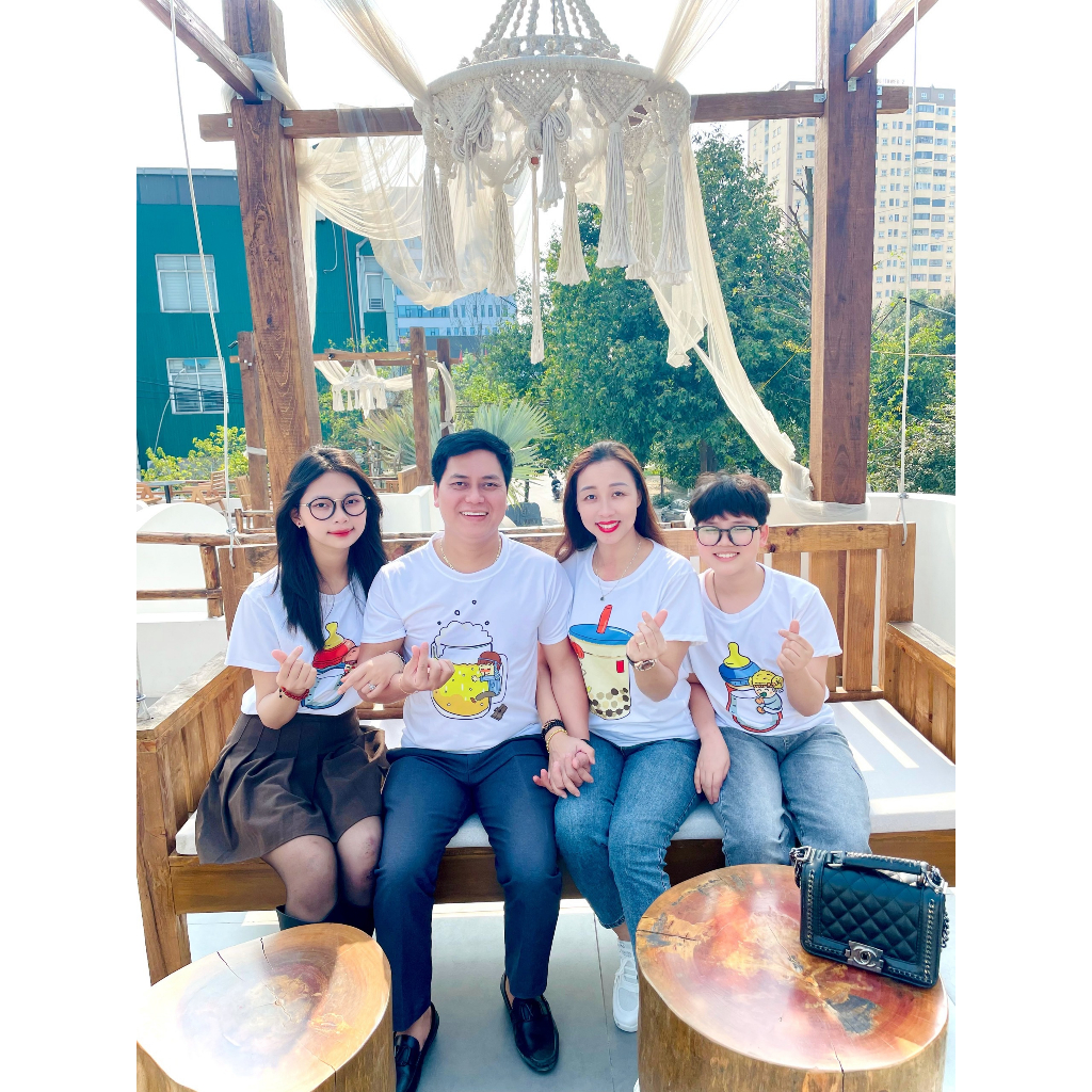 Áo thun gia đình 3/4/5 người họa tiết Beer, Trà sữa, Bình sữa cho cả gia đình cực đáng yêu vải cotton cao cấp