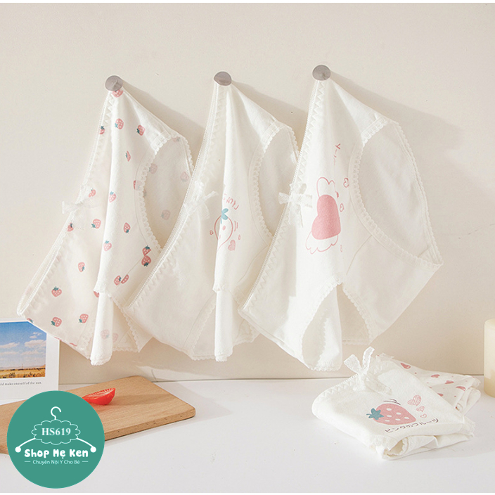 Set 5 quần lót kháng khuẩn họa tiết dâu trắng hồng cho bé gái 🍒, quần chip bé gái