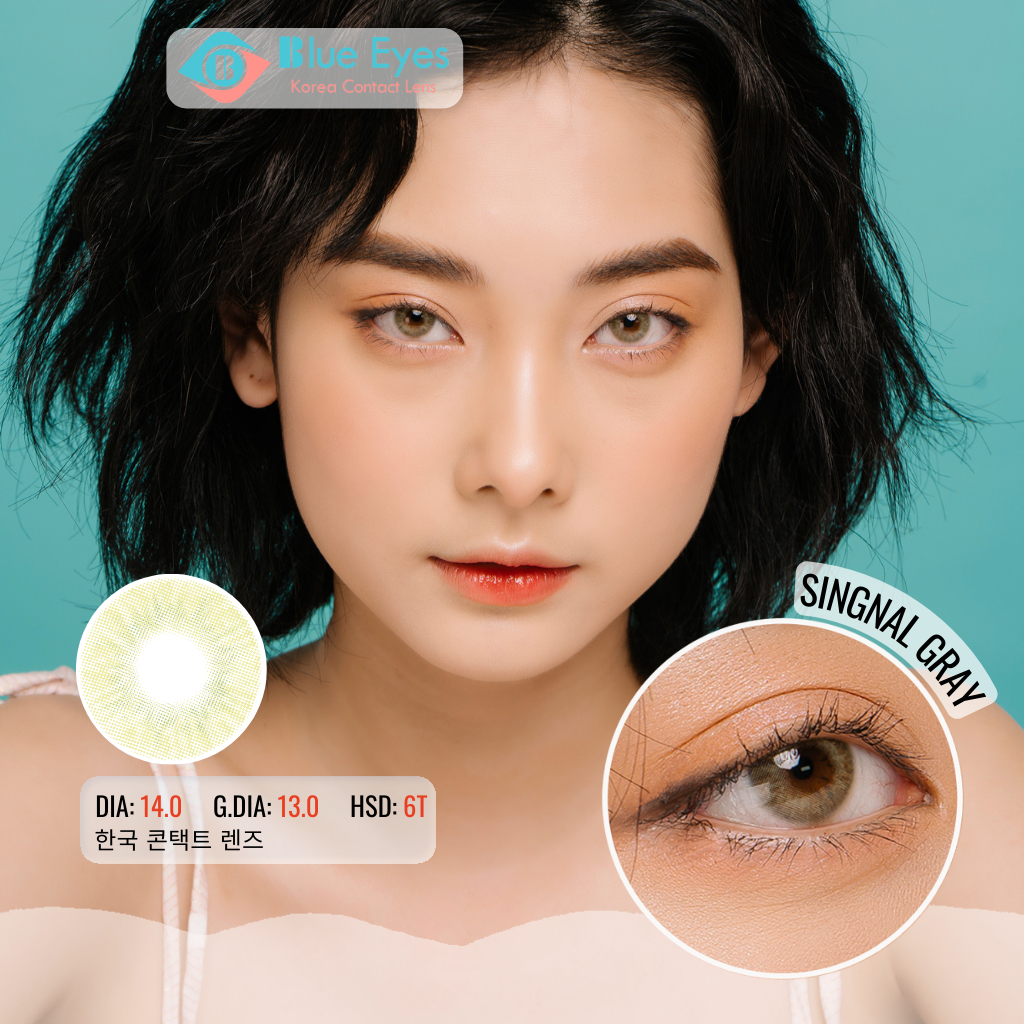 Kính áp tròng Blue Eyes y tế màu xanh rêu Singnal Sky Gray, độ cận thị đến 8 diop, dùng 6 tháng.