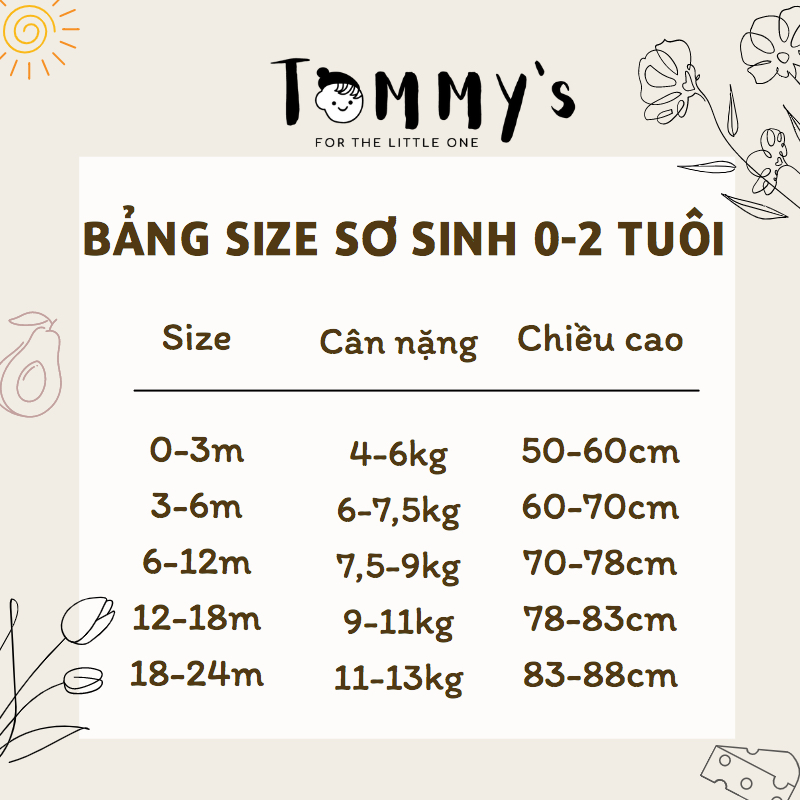 Bodychip Body dây cho bé gái 0-24 tháng hoạ tiết hoạt hình dễ thương vải cotton mềm êm co giãn thoải mái TOMMY HOUSE